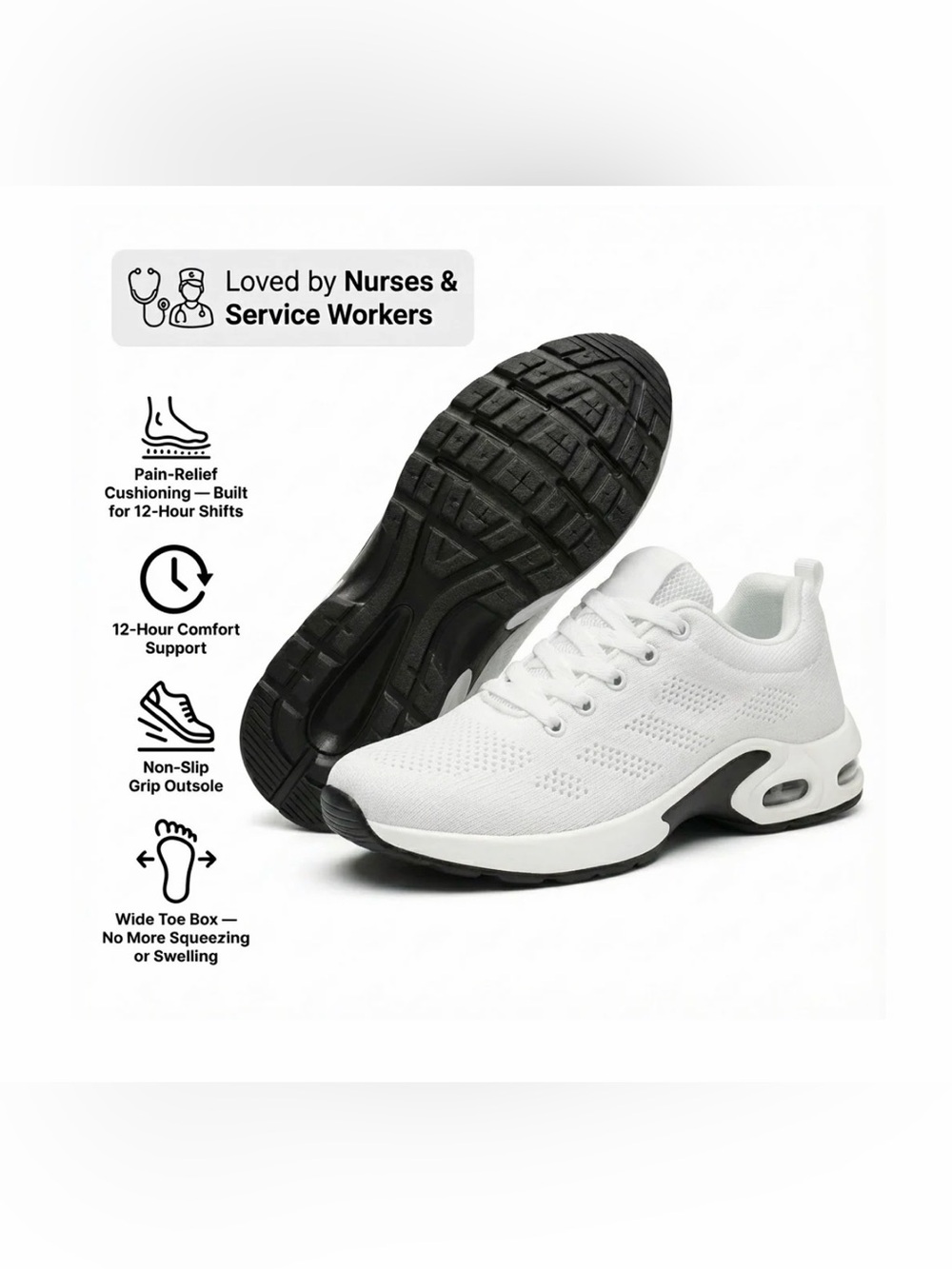 Orthora Footwear Pro- 12 Hour Shift Shoes - White